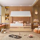 Bicama Reversivel Casinha com Telhado, LED e Grade Frontal Dupla New Garden Casatema Branco/Natural