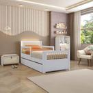 Bicama Solteiro Infantil Reversível LED com Rattan Grade em Palito Wave Casatema MadeiraOriginals Branco