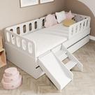 Bicama Solteiro Mdf Branco com Escadinha/Escorrega 03 Grades e Cabeceira Anatômica Mobilistore