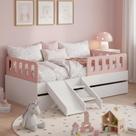 Bicama Solteiro Mdf Rosa com Escada/Escorregador 03 Grades e Cabeceira Anatômica Mobilistore