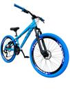 Bicicleta 26 Gta Rebel DH Freeride Cor Azul 21v Freio a Disco Rodas Vmaxx Pneu Flame Azul