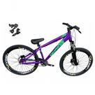 Bicicleta 4Trix Freeride Downhill Aro 26 Quadro Alumínio 21 Marchas Shimano Gios Roxo e Verde