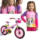 Bicicleta aro 16 princesas nathor + camiseta de protecao princesa - rosa