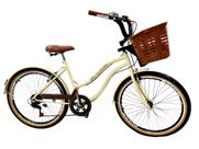 Bicicleta Aro 26 Retro Vintage Com Cestinha reforçada bege Bicicleta Aro 26 Retro Vintage Com Cestinha reforçada bege
