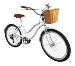 Bicicleta Aro 26 Retrô Vintage Passeio Cesta Vime 6v Branco