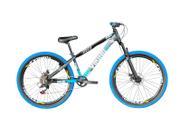 Bicicleta Aro 26 VikingX Preto Azul Mesa Brutus 1x7 com Pneu azul Câmbio Shimano