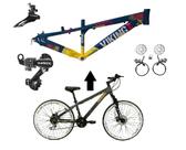 Bicicleta Aro 26 Vikingx Tuff 21v Alumínio Câmbios Shimano Freio a Disco Hidráulicos Aros Vmaxx Brancos - Azul/Amarelo