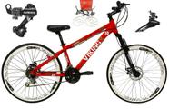 Bicicleta Aro 26 Vikingx Tuff 21v Alumínio Câmbios Shimano Freio a Disco Hidráulicos Aros Vmaxx Brancos - Vermelho