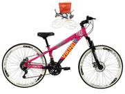 Bicicleta Aro 26 Vikingx Tuff 21v Alumínio Freio Hidráulico a Disco Aros Vmaxx Brancos - Rosa/Azul