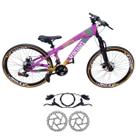 Bicicleta Aro 26 Vikingx Tuff 25 Aluminio 21 Velocidades Freio Hidraulico Pneu Slk Fino Faixa Amarelo