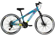 Bicicleta Aro 26 Vikingx Tuff Azul/Amarelo 21v Alumínio Câmbio Shimano Freio a Disco Aros Vmaxx Preto