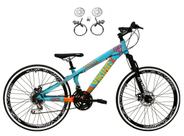 Bicicleta Aro 26 Vikingx Tuff Azul/Laranja 21v Alumínio Freio Hidráulico a Disco Aros Vmaxx Pretos Bicicleta Aro 26 Vikingx Tuff Azul/Laranja 21v Alumínio Freio Hidráulico a Disco Aros Vmaxx Pretos