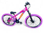 Bicicleta Aro 26 Vikingx Tuff Freeride Downhill Alumínio 21v Aros Vmaxx Freio a Disco Pneu Flame