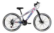 Bicicleta Aro 26 Vikingx Tuff Prata/Azul 21v Alumínio Câmbios Shimano Freio a Disco Hidráulicos Aros Vmaxx Preto