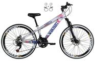 Bicicleta Aro 26 Vikingx Tuff Prata com Azul 21v Alumínio Freio Hidráulico a Disco Aros Vmaxx Pretos Bicicleta Aro 26 Vikingx Tuff Prata com Azul 21v Alumínio Freio Hidráulico a Disco Aros Vmaxx Pretos
