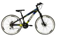 Bicicleta Aro 26 Vikingx Tuff Preto/Amarelo X25 21v Alumínio Câmbios Shimano Freio a Disco Hidráulicos Aros Vmaxx Brancos