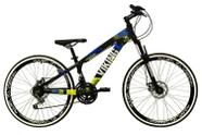 Bicicleta Aro 26 Vikingx Tuff Preto com Amarelo 21v Alumínio Freio a Disco Aros Vmaxx Pretos