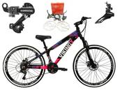 Bicicleta Aro 26 Vikingx Tuff Preto/Rosa X25 21v Alumínio Câmbios Shimano Freio a Disco Hidráulicos Aros Vmaxx Pretos
