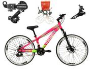 Bicicleta Aro 26 Vikingx Tuff Rosa/Verde X25 21v Alumínio Câmbios Shimano Freio a Disco Hidráulicos Aros Vmaxx Brancos