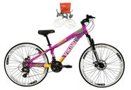 Bicicleta Aro 26 Vikingx Tuff Roxo/Amarelo 21v Alumínio Freio a Disco Aros Vmaxx Brancos