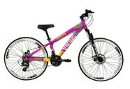 Bicicleta Aro 26 Vikingx Tuff Roxo com Amarelo 21v Alumínio Freio a Disco Aros Vmaxx Brancos