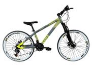 Bicicleta Aro 26 Vikingx Tuff X-35 Cinza Fosco 21v Freios a Disco Hidráulicos Cabeamento Interno Freeride Dh Aros Vmaxx Brancos