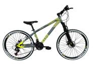 Bicicleta Aro 26 Vikingx Tuff X-35 Cinza Fosco 21v Freios a Disco Hidráulicos Cabeamento Interno Freeride Dh Aros Vmaxx Pretos