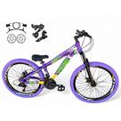 Bicicleta Aro 26 Vikingx Tuff X25 Freeride Câmbios Shimano 21v Freio Hidraulico Aros Vmaxx Pneu Flame-roxo-amarelo-verde