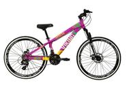Bicicleta Aro 26 Vikingx Tuff X25 Rosa/Azul 21v Freio a Disco Aros Vmaxx Pretos