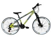 Bicicleta Aro 26 Vikingx Tuff X35 Cinza Fosco Alumínio 21v Câmbios Shimano Freio a Disco Aros Vmaxx Brancos