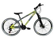 Bicicleta Aro 26 Vikingx Tuff X35 Cinza Fosco Alumínio 21v Câmbios Shimano Freio a Disco Aros Vmaxx Pretos