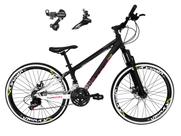 Bicicleta Aro 26 Vikingx Tuff X44 Preto/Branco 21v Câmbios Shimano Tz Freio a Disco Aros Vmaxx Pretos