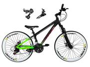 Bicicleta Aro 26 Vikingx Tuff X44 Preto/Verde 21v Câmbios Shimano Tz Freio a Disco Rodas Vmaxx Branco