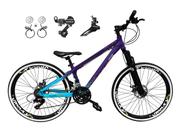 Bicicleta Aro 26 Vikingx Tuff X44 Roxo/Azul 21v Câmbios Shimano Tz Freios Hidráulicos Aros Vmaxx Pretos