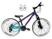 Bicicleta Aro 26 Vikingx Tuff X44 Roxo/Azul 21v Freios a Disco Hidráulicos(óleo) Aros Vmaxx Brancos