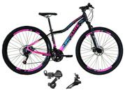 Bicicleta aro 29 Absolute Hera Alumínio 21 Marchas Câmbios Shimano Freio a Disco - Preto/Rosa