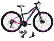 Bicicleta aro 29 Absolute Hera Alumínio 21 Marchas Câmbios Shimano Freio a Disco - Preto/Rosa