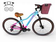 Bicicleta Aro 29 Absolute Hera Feminina Vintage Retrô 21v Hidráulico Confortável Cesta Selim 2 Molas