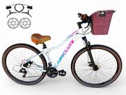 Bicicleta Aro 29 Absolute Hera Feminina Vintage Retrô 21v Hidráulico Confortável Cesta Selim 2 Molas