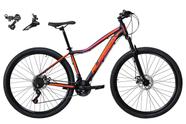 Bicicleta Aro 29 Alfameq Pandora Feminina Alumínio Câmbios Shimano 21v Freio a Disco Garfo Suspensão - Preto/Laranja/Pink