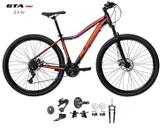 Bicicleta Aro 29 Alfameq Pandora Kit 2x9 Gta Sunrun Freio Disco K7 11/36 Pedivela 24/38d Garfo com Trava - Preto/Laranja/Pink