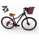 Bicicleta Aro 29 Feminina Absolute Hera Retrô Vintage 21v Shimano Confortável Cesta Selim 2 Molas - Preto/rosa Tam 15