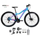 Bicicleta Aro 29 Feminina Gta Start Kit 2x9 Gta Sunrun Disco K7 11/36 Pedivela 24/38d Garfo Trava - Azul/rosa Tam.15.5
