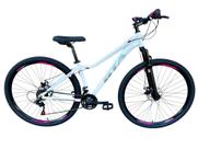 Bicicleta Aro 29 Gta Start Feminina Mtb Aluminio 21v Garfo Suspensão Freio a Disco. Branco/Cinza/Rosa Tam.15