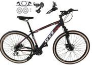 Bicicleta Aro 29 Gti Roma 21v Alumínio Câmbios Shimano Freio a Disco Hidráulico Garfo Com Suspensão com Pneu Faixa Bege - Preto/Vermelho