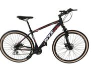 Bicicleta Aro 29 Gti Roma Alumínio 21v Freio a Disco Garfo Suspensão Pneu com Faixa Bege - Preto/Vermelho