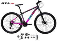 Bicicleta Aro 29 GTI Roma Kit 2x9 Gta Sunrun Freio Disco K7 11/36 Pedivela 24/38d Garfo com Trava - Preto/Rosa