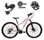 Bicicleta Aro 29 Ksw Mwza Feminina Alumínio Câmbio Traseiro Shimano Deore e Altus 27v Freio Hidráulico Garfo Com Trava - Branco/Rosa - Tam. 15