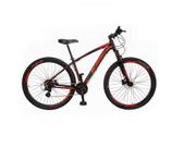 Bicicleta aro 29 Ksw Xlt 24v Alumínio Freio a Disco Garfo Suspensão Preta com Vermelho e Laranja Tam.19