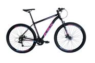 Bicicleta Aro 29 Ksx Sd7 21v Cabos Internos Alumínio Freios a Disco Garfo Suspensão Preto/Pink/Azul